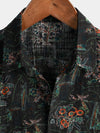 Men's Black Hawaiian Retro Floral Print Summer Button Up Short Sleeve Shirt