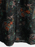 Men's Black Hawaiian Retro Floral Print Summer Button Up Short Sleeve Shirt
