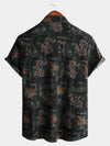 Men's Black Hawaiian Retro Floral Print Summer Button Up Short Sleeve Shirt