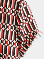 Men's Casual Retro Geometric Button Up Cool Short Sleeve Summer Shirt