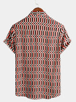 Men's Casual Retro Geometric Button Up Cool Short Sleeve Summer Shirt