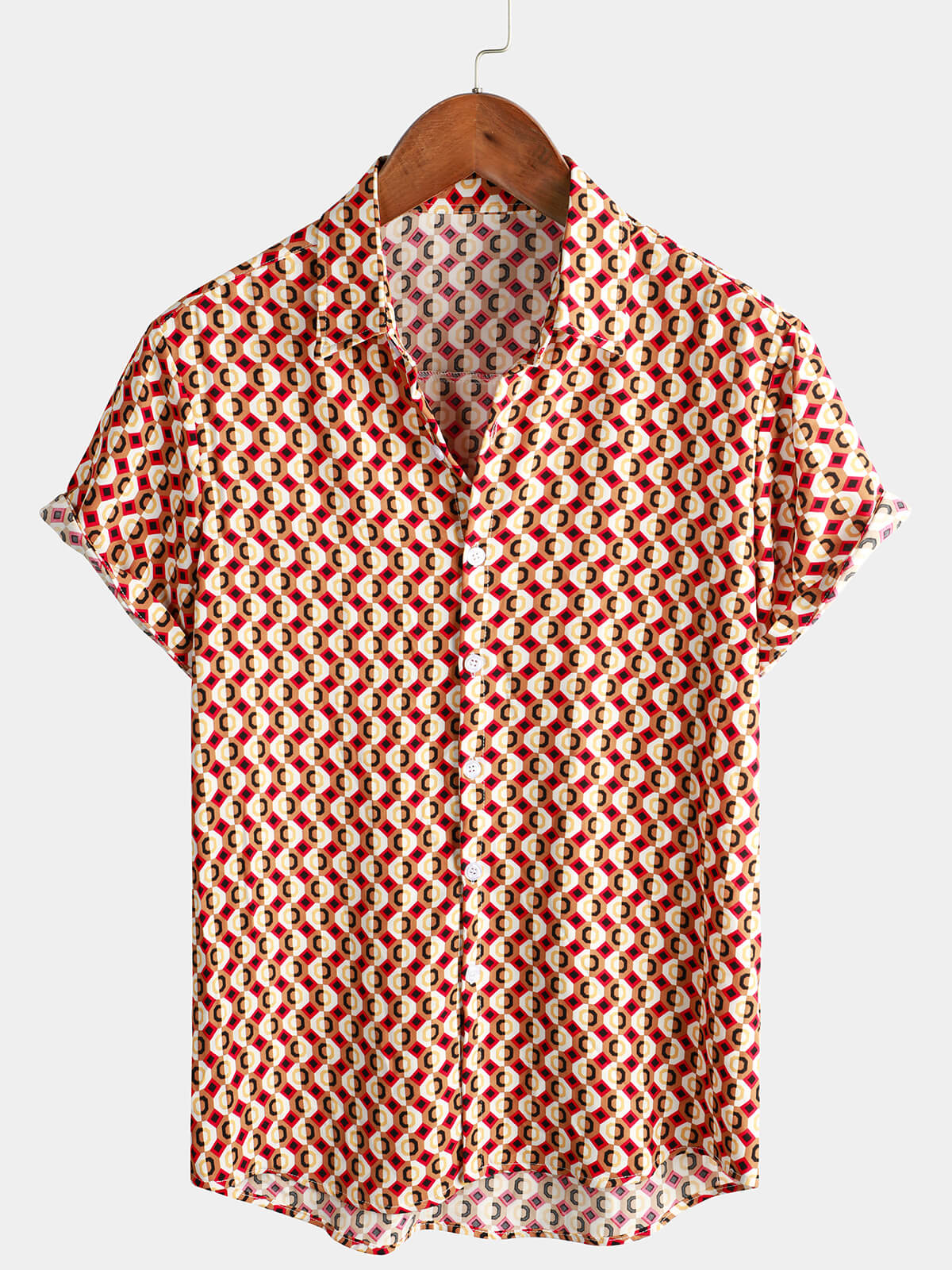 Men's Retro Geometric 70s Disco Party Button Up Summer Short Sleeve Shirt