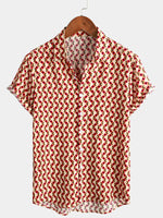 Men's Retro Geometric 70s Disco Party Button Up Summer Short Sleeve Shirt