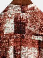 Men's Summer Vintage Cotton Patchwork Short Sleeve Retro 70s Summer Button Up Shirt
