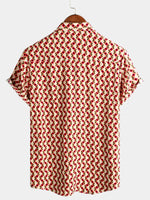 Men's Retro Geometric 70s Disco Party Button Up Summer Short Sleeve Shirt