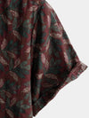 Men's Vintage Floral Short Sleeve Retro Burgundy Summer Beach Button Up Shirt