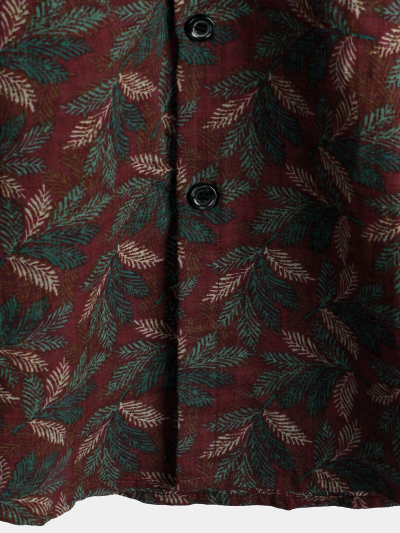 Men's Vintage Floral Short Sleeve Retro Burgundy Summer Beach Button Up Shirt