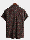 Men's Vintage Floral Short Sleeve Retro Burgundy Summer Beach Button Up Shirt