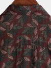 Men's Vintage Floral Short Sleeve Retro Burgundy Summer Beach Button Up Shirt