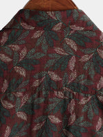 Men's Vintage Floral Short Sleeve Retro Burgundy Summer Beach Button Up Shirt