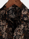 Men's Retro Leaf Floral Print Cotton Button Up Vintage Holiday Short Sleeve Shirt