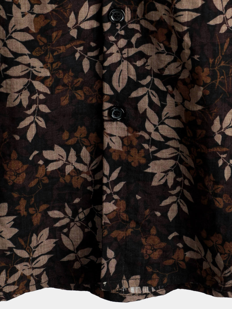 Men's Retro Leaf Floral Print Cotton Button Up Vintage Holiday Short Sleeve Shirt