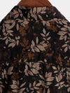 Men's Retro Leaf Floral Print Cotton Button Up Vintage Holiday Short Sleeve Shirt
