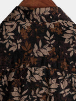 Men's Retro Leaf Floral Print Cotton Button Up Vintage Holiday Short Sleeve Shirt