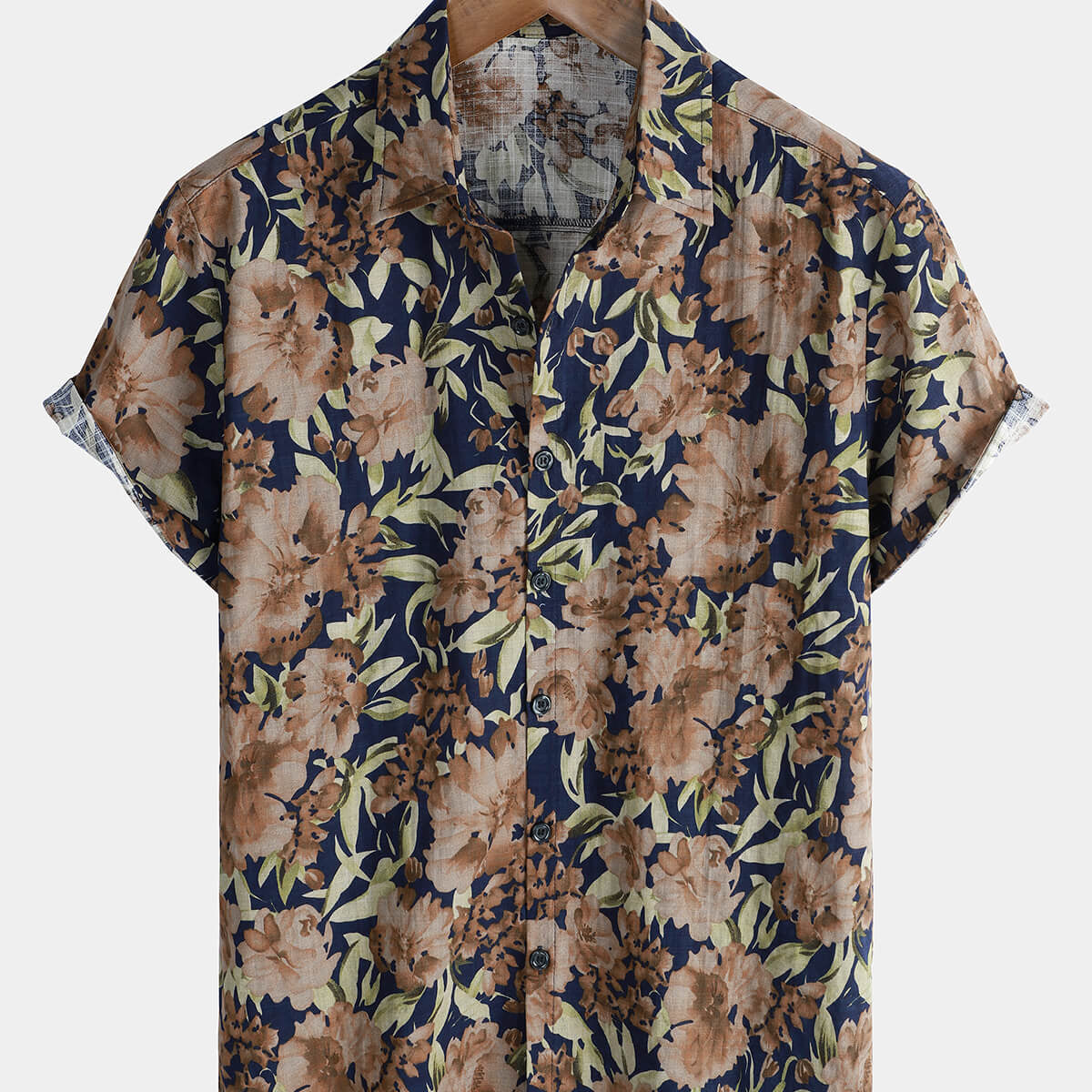 Men's Vintage Holiday Hawaiian Floral Button Up Short Sleeve Shirt