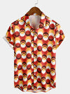 Men's Retro Button Up Vintage Orange 70s Party Geometric Summer Beach Short Sleeve Shirt