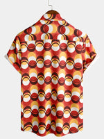 Men's Retro Button Up Vintage Orange 70s Party Geometric Summer Beach Short Sleeve Shirt