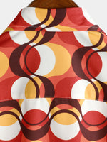 Men's Retro Button Up Vintage Orange 70s Party Geometric Summer Beach Short Sleeve Shirt