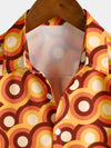 Men's Orange 70s Retro Button Up Vintage Geometric Circle Summer Beach Short Sleeve Shirt