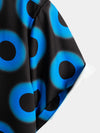 Men's Retro Cool Button Up Vintage Blue Geometric Circle Summer Beach Short Sleeve Shirt