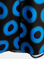 Men's Retro Cool Button Up Vintage Blue Geometric Circle Summer Beach Short Sleeve Shirt
