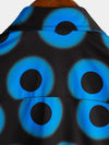 Men's Retro Cool Button Up Vintage Blue Geometric Circle Summer Beach Short Sleeve Shirt