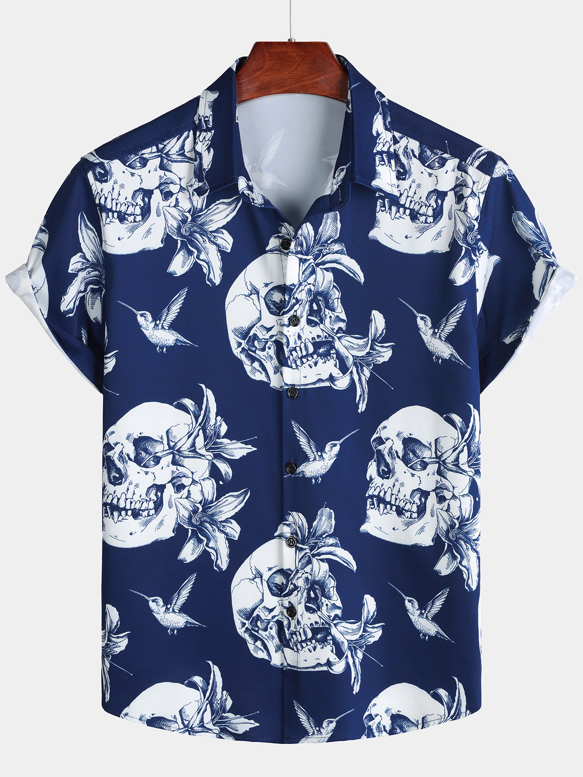 Men’s Barbecue Beach Party Short Sleeve Hummingbird Skull Shirt