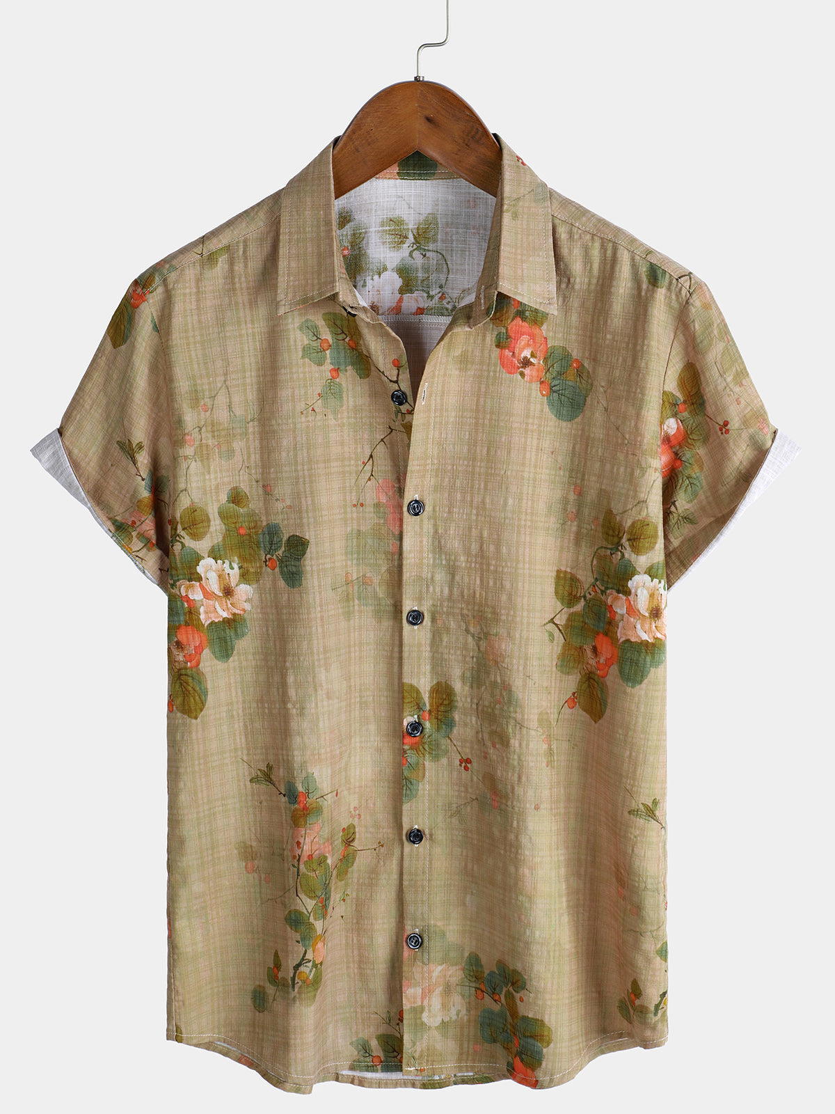 Men's Summer Floral Print Beach Short Sleeve Shirt