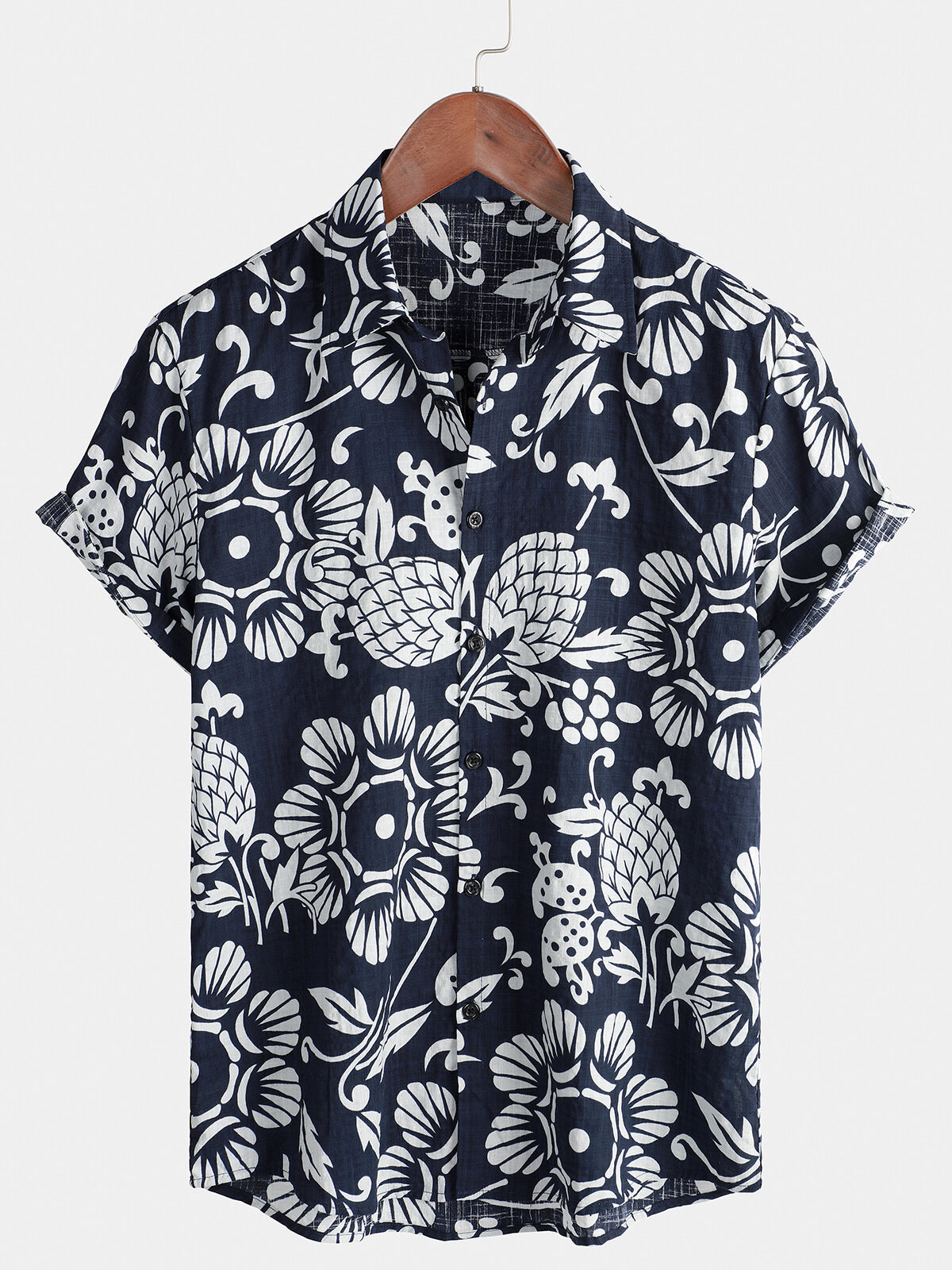 Men's Hawaiian Summer Floral Cotton Button up Short Sleeve Shirt