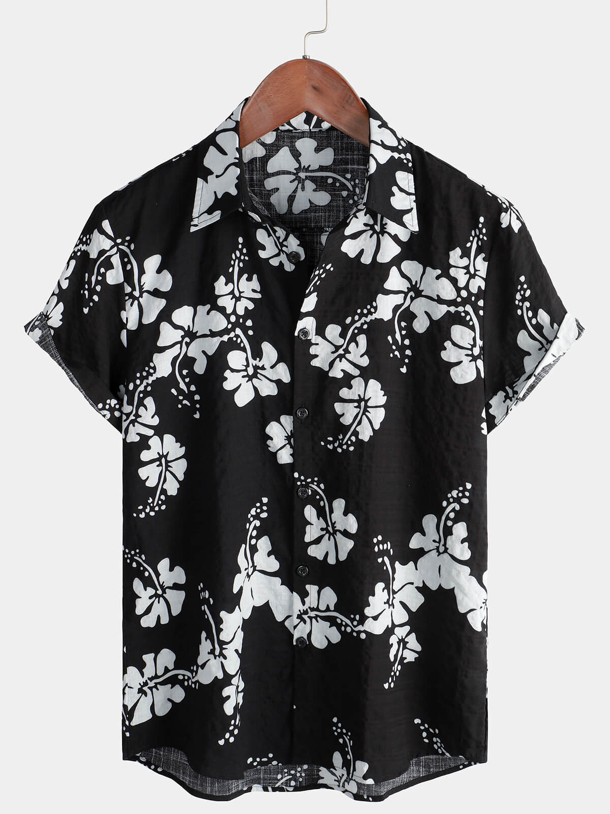 Men's Black Floral Short Sleeve Button Up Beach Tropical Hawaiian Shirt