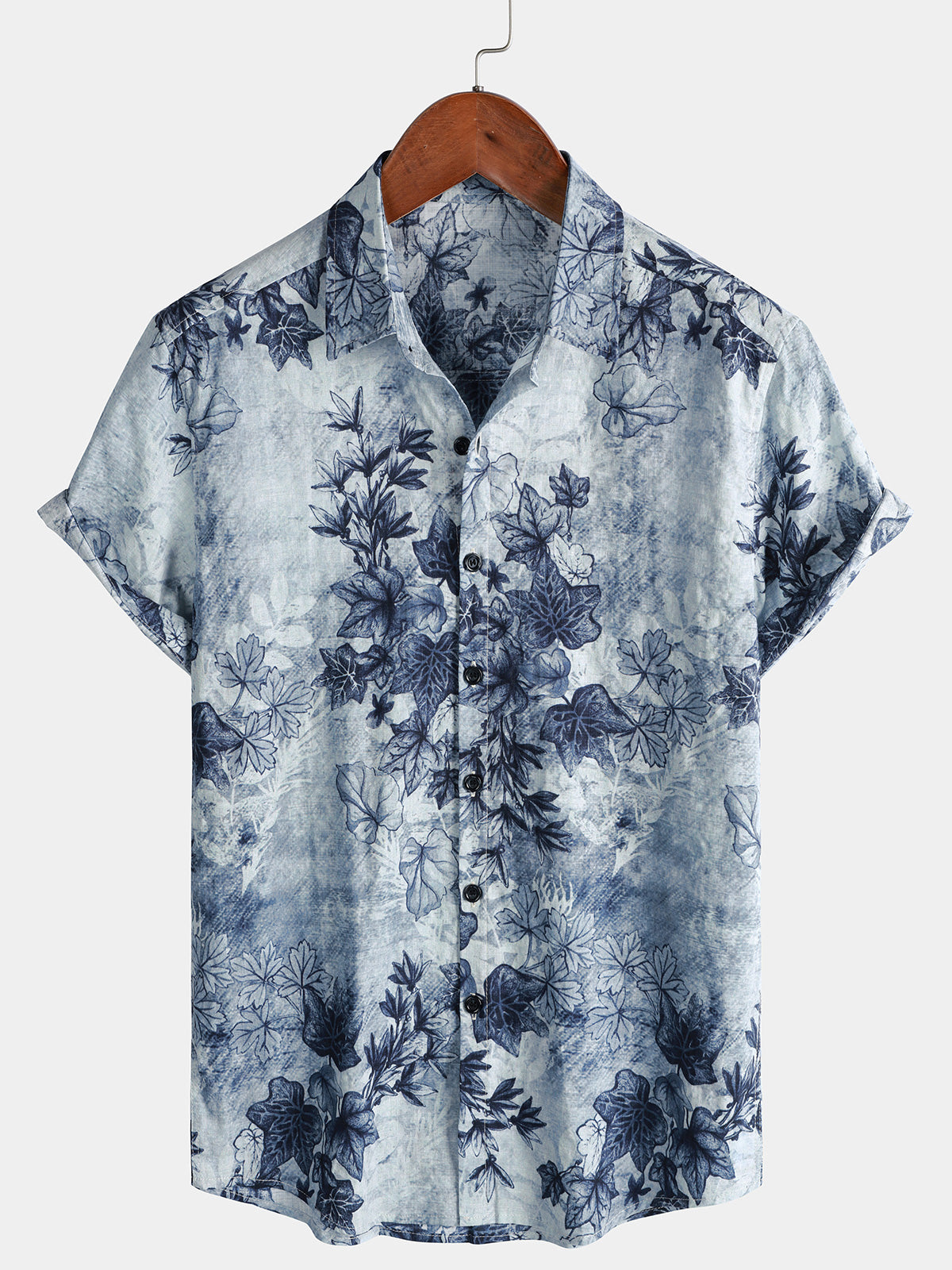 Men's Botanical Print Summer Hawaiian Short Sleeve Shirt