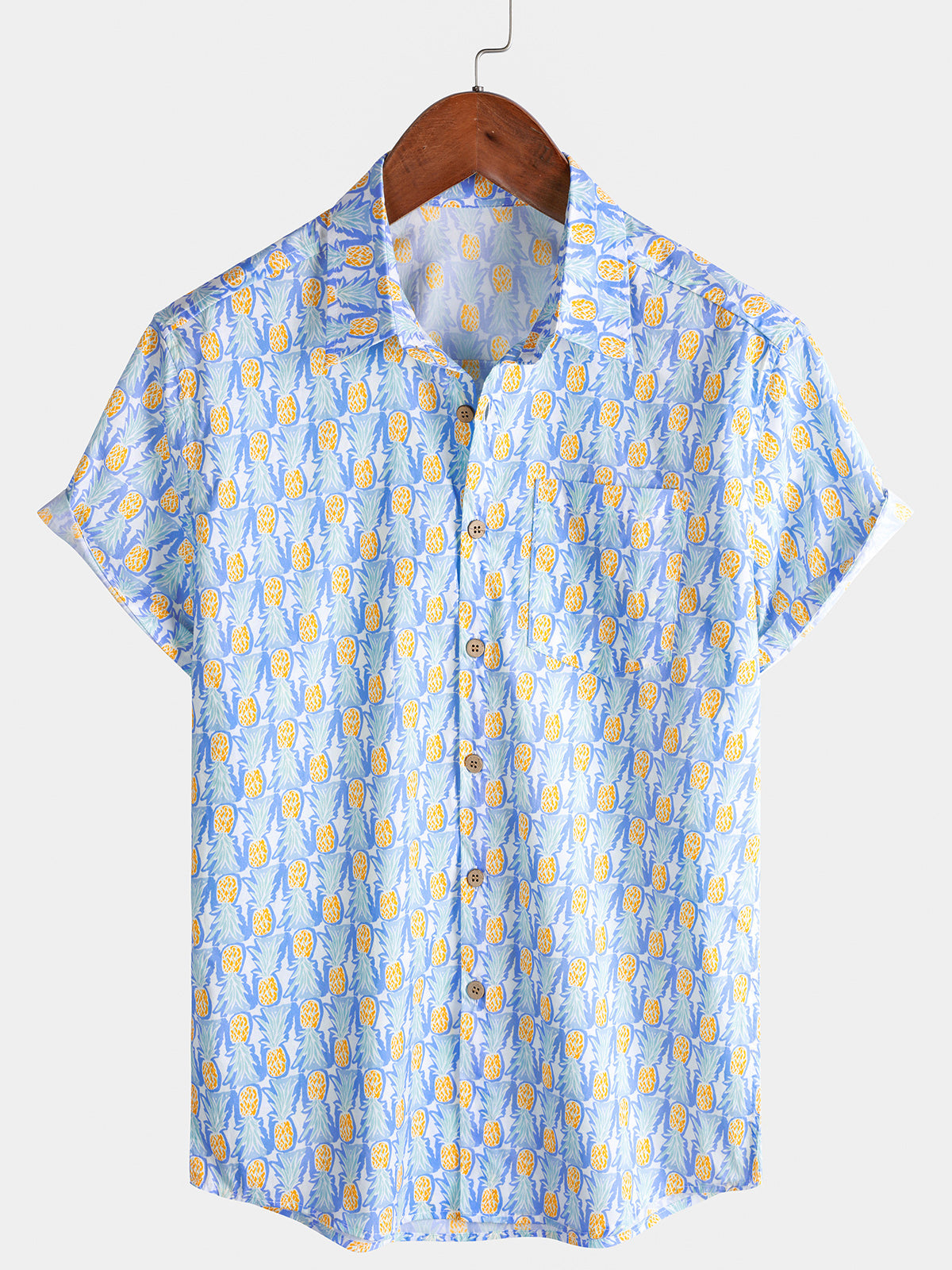Men’s Casual Pineapple Print Short Sleeve Breathable Beach Shirt