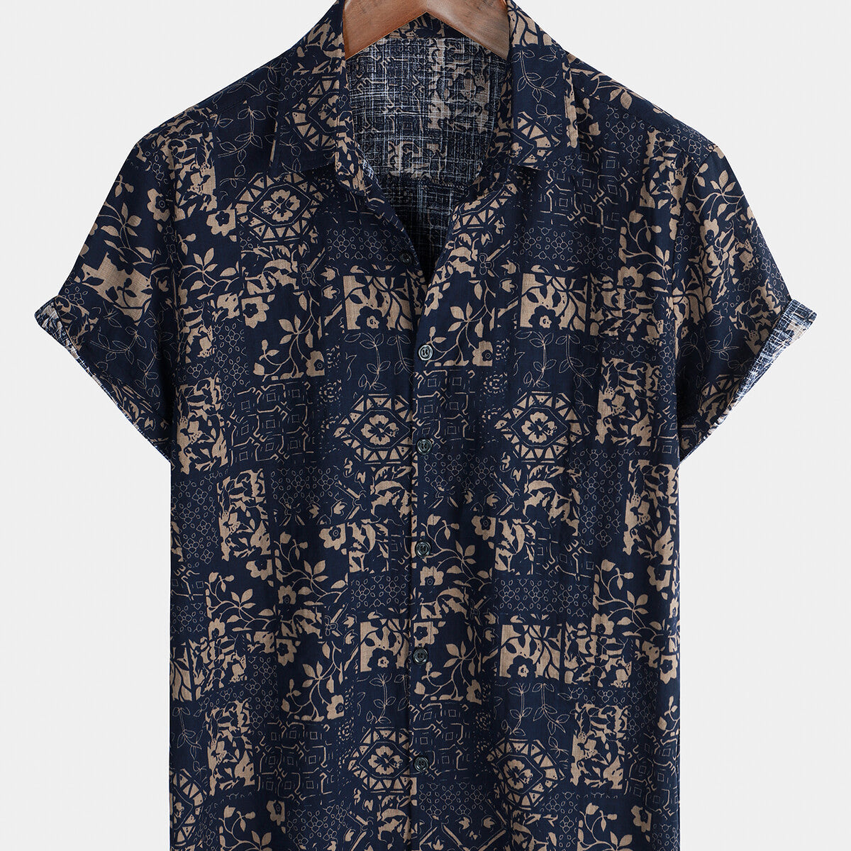 Men's Holiday Cotton Hawaiian Button Up Vintage Shirt