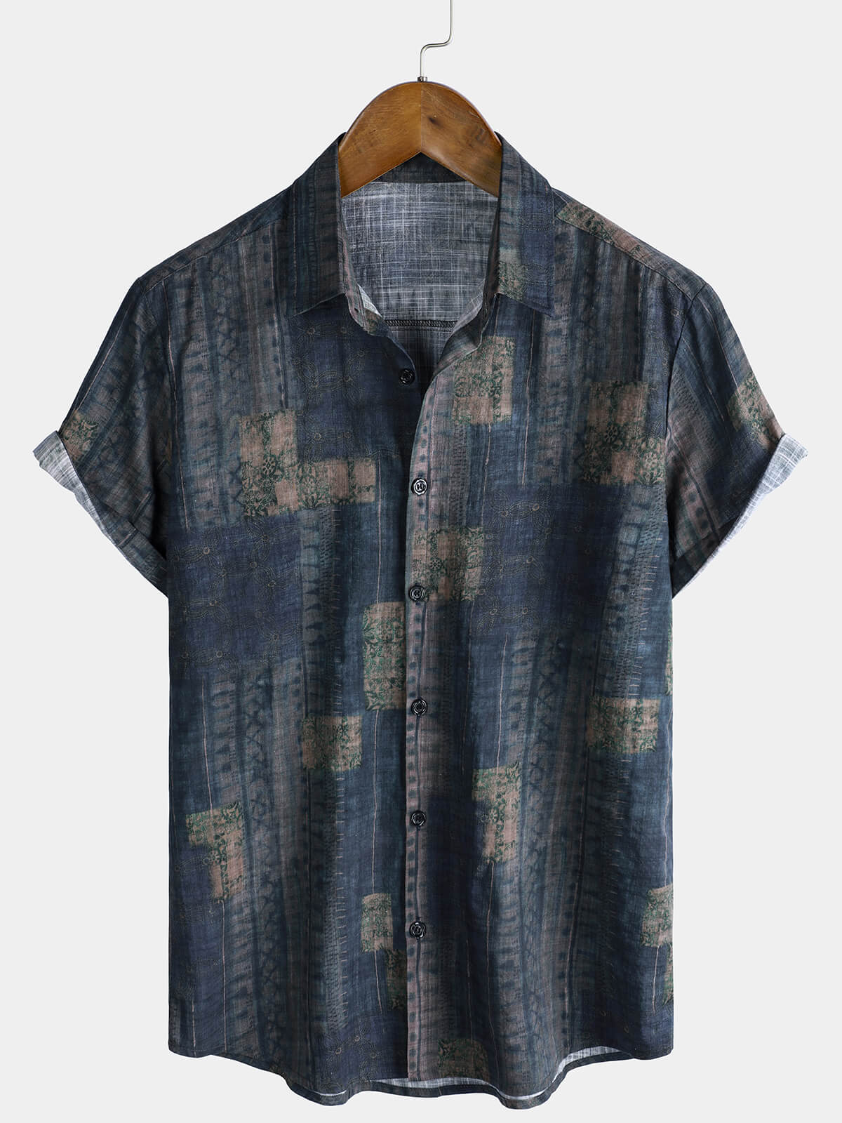Men's Summer Patchwork Print Casual Vintage Short Sleeve Shirt