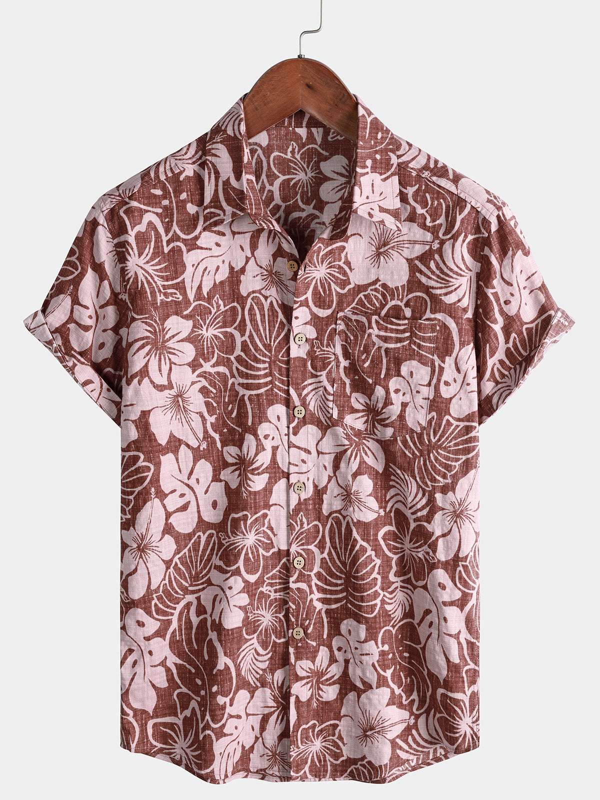 Men’s Lightweight Cool Hibiscus Print Short Sleeve Vacation Shirt