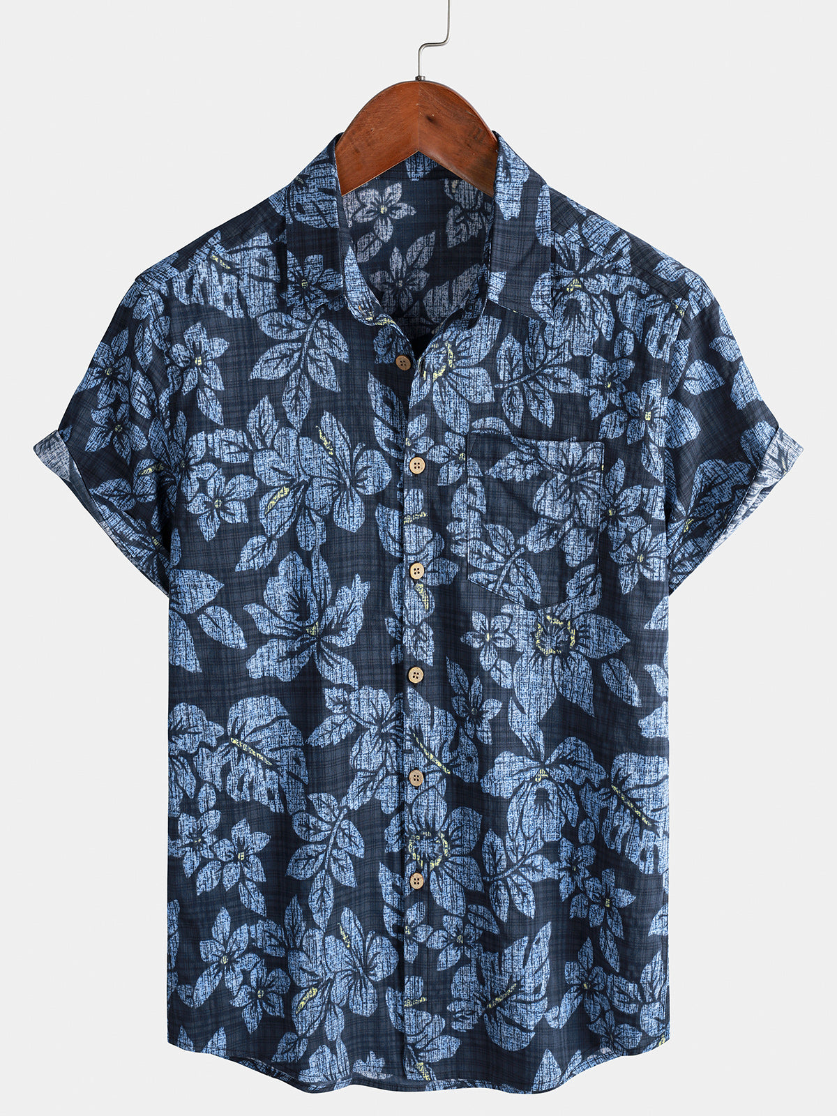 Men’s Hibiscus Print Short Sleeve Lightweight Cool Vacation Shirt