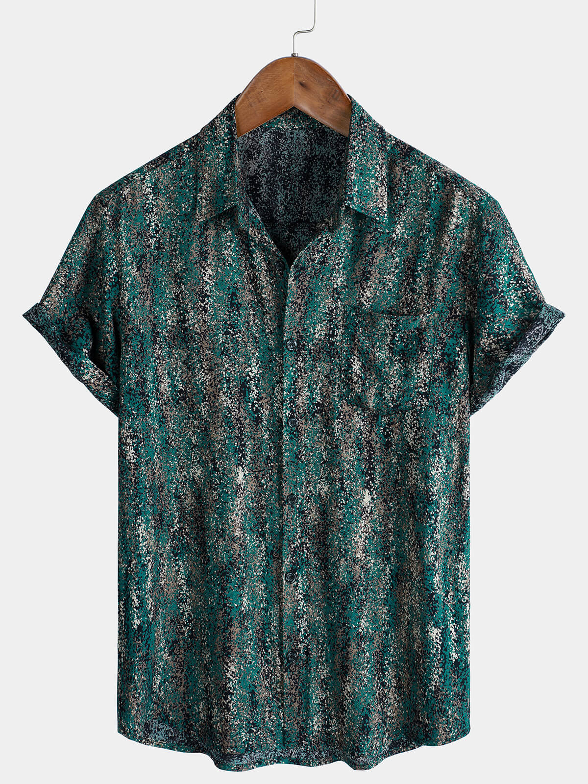 Men's Retro Abstract Print Pocket Short Sleeve Shirt