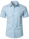 Men's Cotton Floral Holiday Flower Print Button Up Beach Light Blue Hawaiian Short Sleeve Shirt