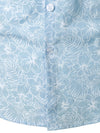 Men's Cotton Floral Holiday Flower Print Button Up Beach Light Blue Hawaiian Short Sleeve Shirt