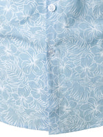 Men's Cotton Floral Holiday Flower Print Button Up Beach Light Blue Hawaiian Short Sleeve Shirt