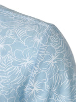 Men's Cotton Floral Holiday Flower Print Button Up Beach Light Blue Hawaiian Short Sleeve Shirt