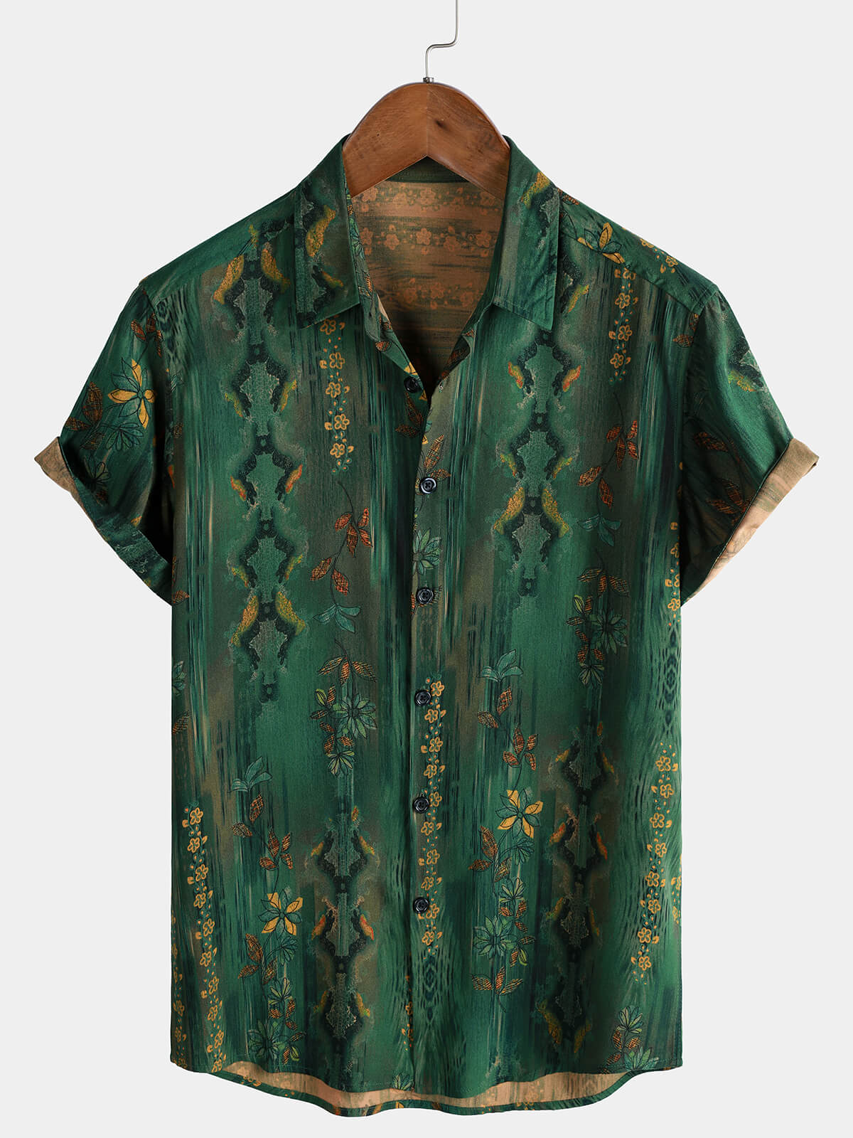 Men's Retro Striped Print Resort Short Sleeve Shirt