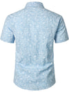 Men's Cotton Floral Holiday Flower Print Button Up Beach Light Blue Hawaiian Short Sleeve Shirt