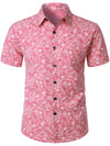 Men's Cotton Floral Holiday Flower Print Button Up Beach Pink Hawaiian Short Sleeve Shirt
