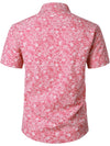 Men's Cotton Floral Holiday Flower Print Button Up Beach Pink Hawaiian Short Sleeve Shirt