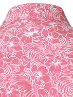 Men's Cotton Floral Holiday Flower Print Button Up Beach Pink Hawaiian Short Sleeve Shirt