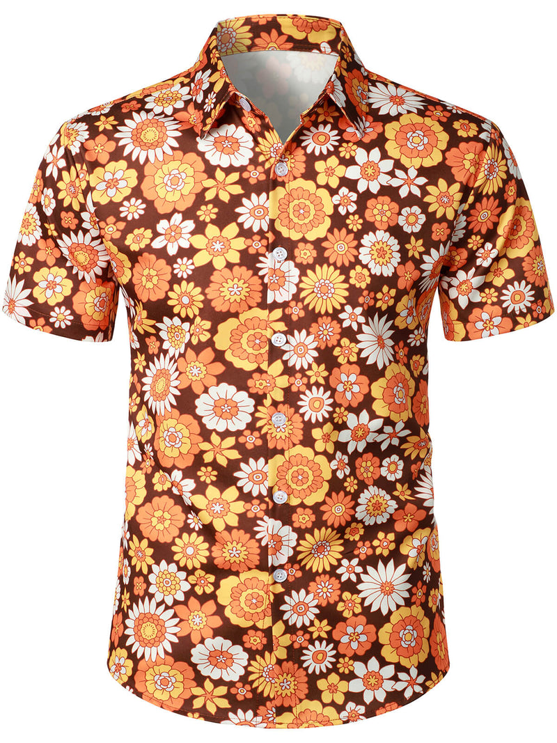 Men's Floral Vintage Flower Button Up 70s Themed Disco Party Short Sleeve Beach Summer Shirt