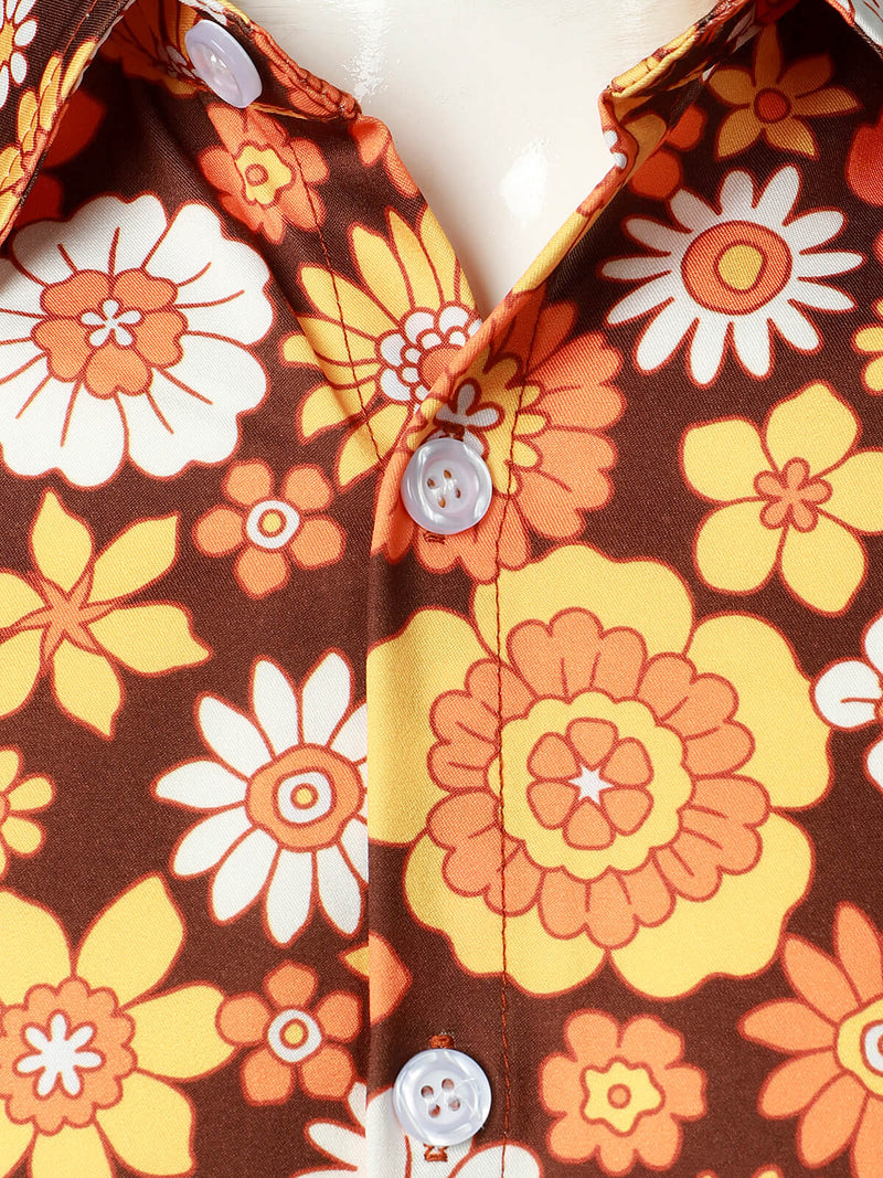 Men's Floral Vintage Flower Button Up 70s Themed Disco Party Short Sleeve Beach Summer Shirt