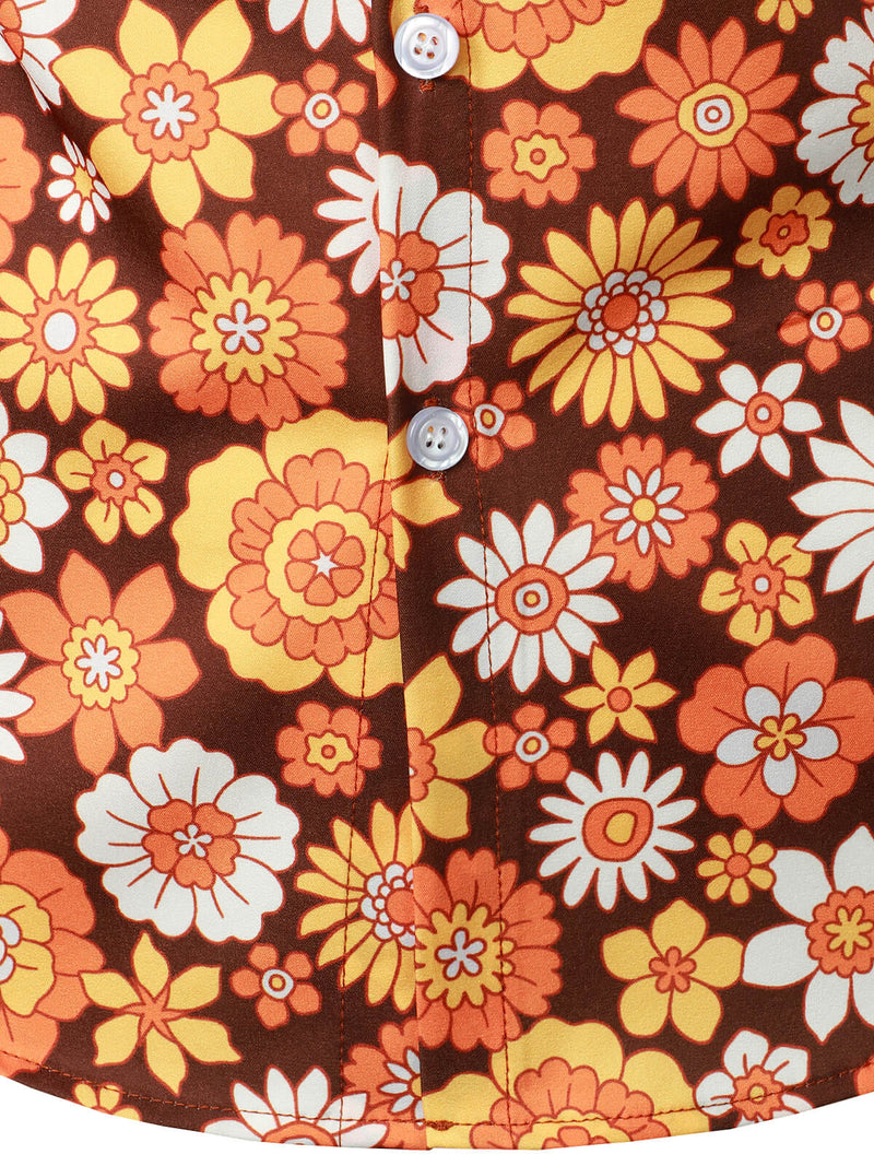 Men's Floral Vintage Flower Button Up 70s Themed Disco Party Short Sleeve Beach Summer Shirt