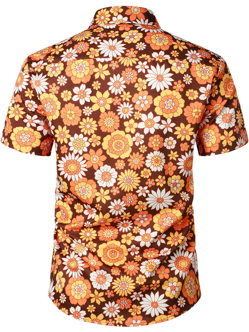 Men's Floral Vintage Flower Button Up 70s Themed Disco Party Short Sleeve Beach Summer Shirt
